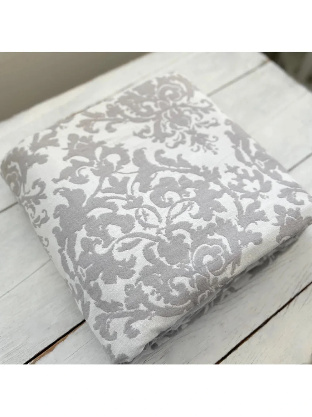 Pottery Barn Jacquard Medallion Cotton Linen Queen Duvet Cover Gray Taupe Scroll